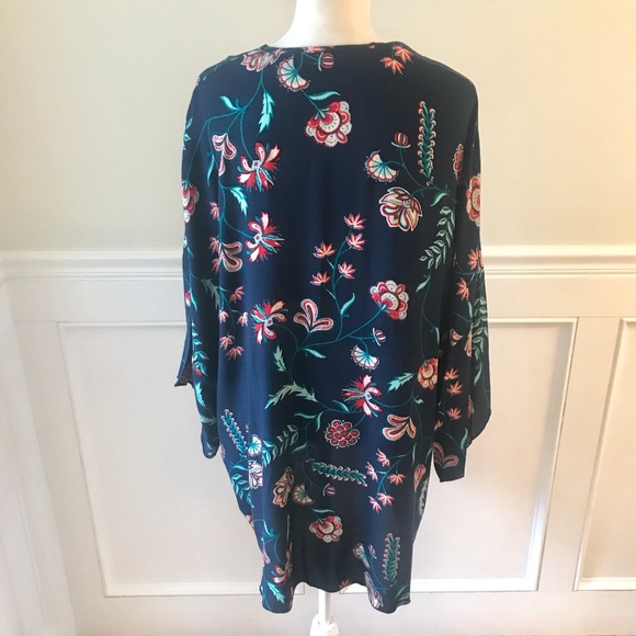 RENEE C Floral Print Navy Boho Kimono Top-USA MADE - Picture 3 of 5